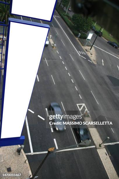 vertical empty billboard seen from above - 2 billboards stock pictures, royalty-free photos & images