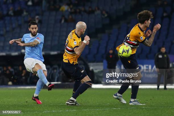 Luis Alberto of SS Lazio scores the team's first goal during the Serie A match between SS Lazio and UC Sampdoria at Stadio Olimpico on February 27,...