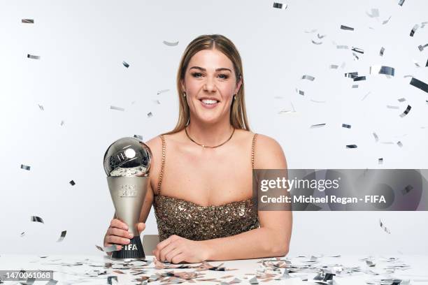 Mary Earps poses for a portrait after winning the Best FIFA Women's Goalkeeper 2022 award at The Best FIFA Football Awards 2022 on February 27, 2023...