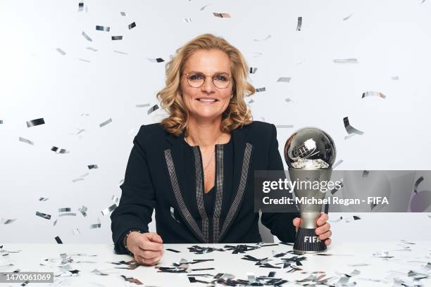 Sarina Wiegman poses for a portrait after winning the Best FIFA Women's Coach 2022 award at The Best FIFA Football Awards 2022 on February 27, 2023...