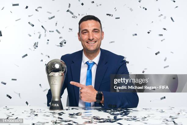 Lionel Scaloni poses for a portrait after winning the Best FIFA Men's Coach 2022 award at The Best FIFA Football Awards 2022 on February 27, 2023 in...