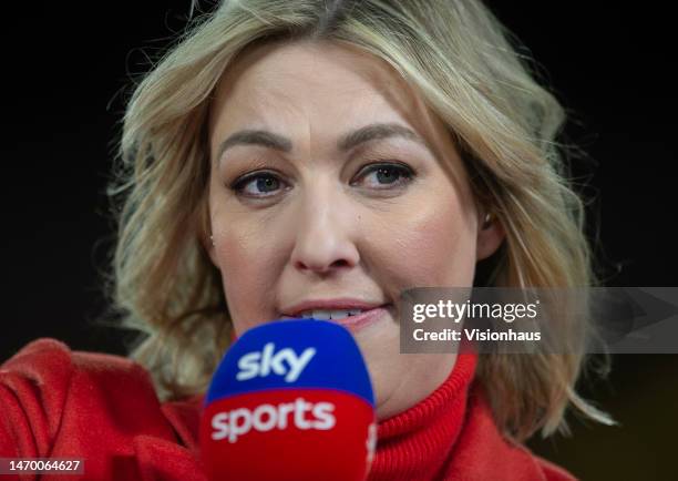 Sky Sports presenter Kelly Cates prior to the Premier League match between Fulham FC and Wolverhampton Wanderers at Craven Cottage on February 24,...