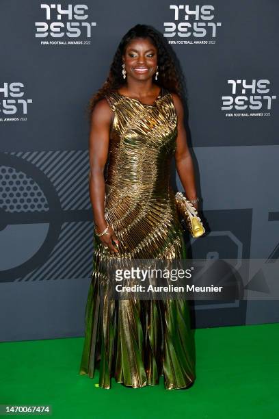 Eniola Aluko poses for a photo on the Green Carpet ahead of The Best FIFA Football Awards 2022 on February 27, 2023 in Paris, France.