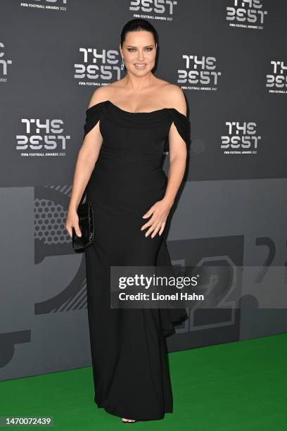 Adriana Lima poses for a photo on the Green Carpet ahead of The Best FIFA Football Awards 2022 on February 27, 2023 in Paris, France.