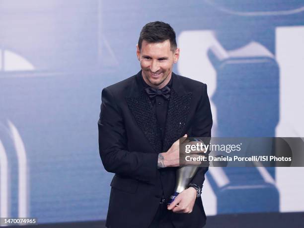 Lionel Messi wins The Best FIFA Men's Player trophy during The Best FIFA Football Awards 2022 at Concert hall Salle Pleyel, Paris, France on February...