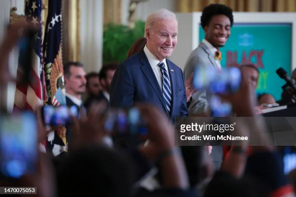 President Joe Biden attends an event in the East Room of the White House marking Black History Month February 27, 2023 in Washington, DC. Black...
