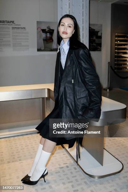 Amelia Gray Hamlin attends the "Paris A Poil And "Tricophilia" artwork" launch campaign by artist Charlie Le Mindu as part of Paris Fashion Week at...