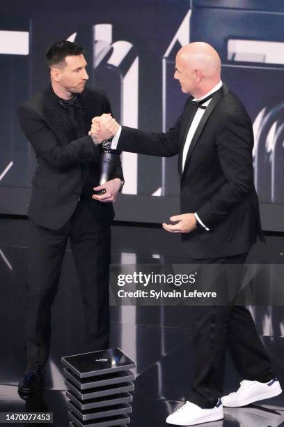 Lionel Messi wins The Best FIFA Men's Player trophy during The Best FIFA Football Awards 2022 at Concert hall Salle Pleyel, on February 27, 2023 in...