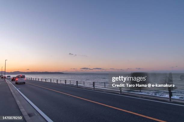 the coast road in kanagawa of japan - kamakura city stock pictures, royalty-free photos & images