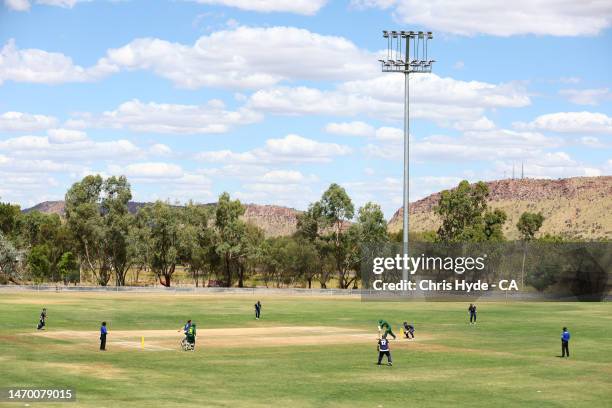 Mens match between Victoria and Tasmania during the 2023 National Indigenous Championships at Albrecht Oval on February 26, 2023 in Alice Springs,...