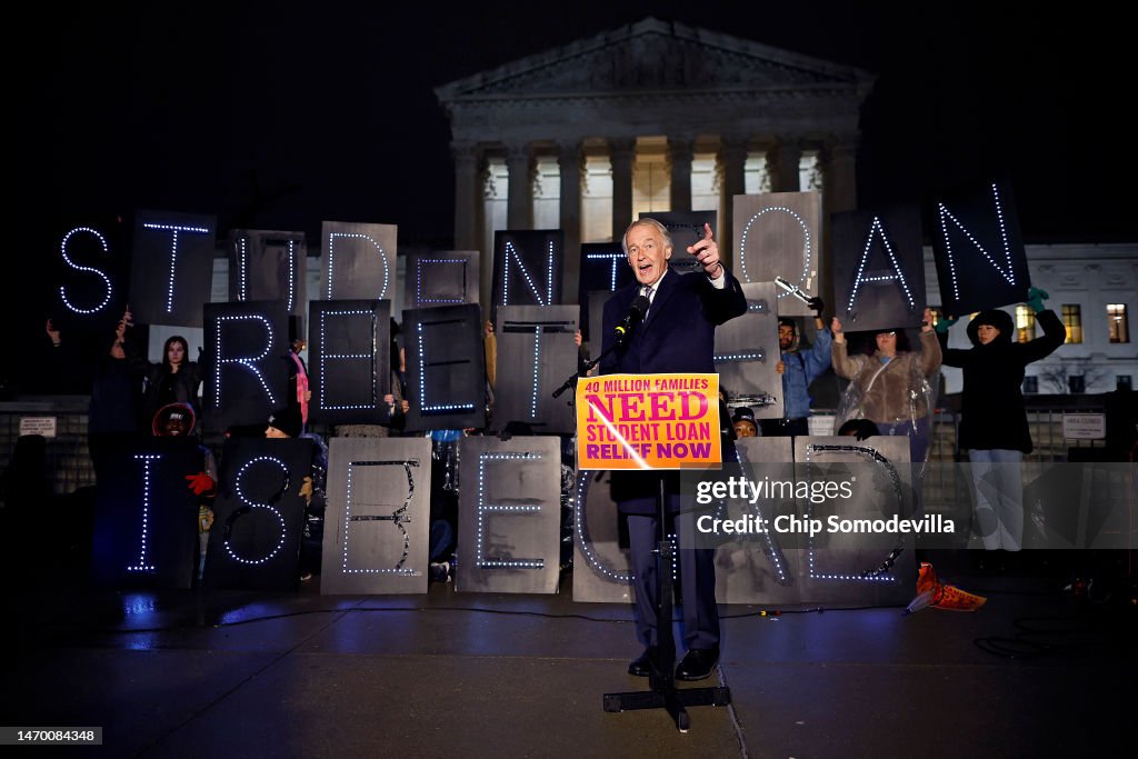 People Gather Outside The Supreme Court To Support President Biden's Student Debt Relief Plan