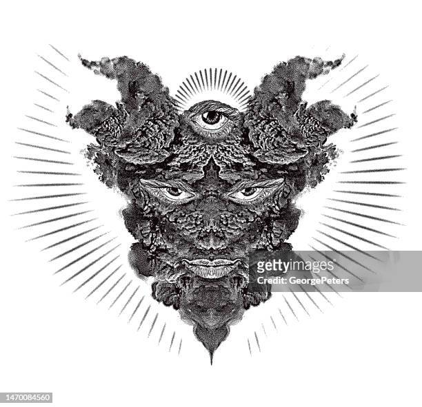 ilustraciones, imágenes clip art, dibujos animados e iconos de stock de demonio aterrador con tercer ojo - demon
