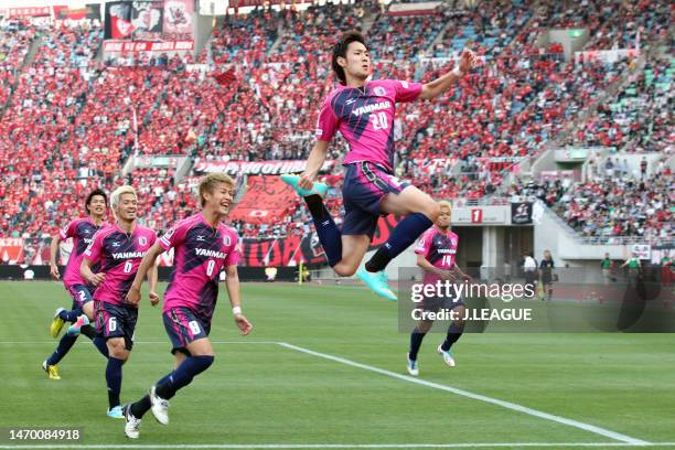 Kenyu Sugimoto of Cerezo Osaka celebrates after scoring the team's first goal during the J.League J1 match between Cerezo Osaka and Urawa Red...