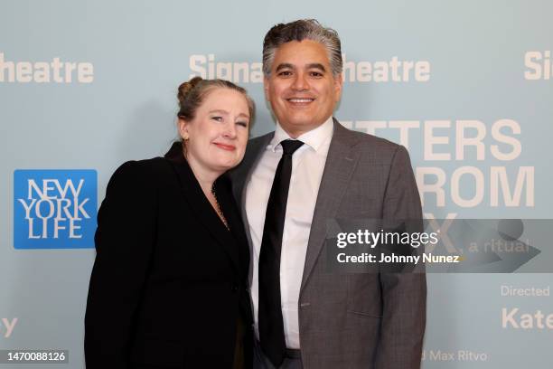 Sarah Ruhl and Tony Charuvastra attend the Premiere of Sarah Ruhl's "Letters From Max" at Signature Theatre on February 27, 2023 in New York City.