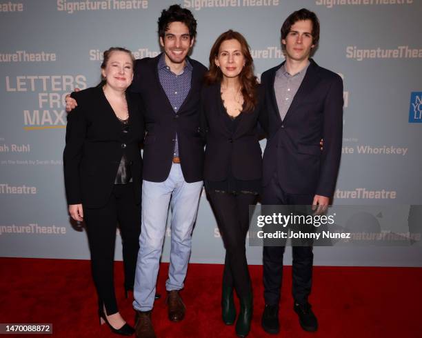 Sarah Ruhl, Ben Edelman, Jessica Hecht, and Zane Pais attend the Premiere of Sarah Ruhl's "Letters From Max" at Signature Theatre on February 27,...