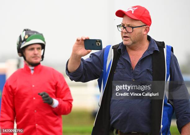 Trainer Peter Moody is seen after Incentivise raced in a barrier trial at Pakenham Racecourse on February 28, 2023 in Melbourne, Australia.