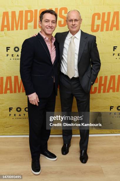 Jeremy Plager and Paul Brooks attend the premiere of "Champions" at AMC Lincoln Square Theater on February 27, 2023 in New York City.