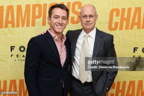 Jeremy Plager and Paul Brooks attend the premiere of "Champions" at AMC Lincoln Square Theater on February 27, 2023 in New York City.