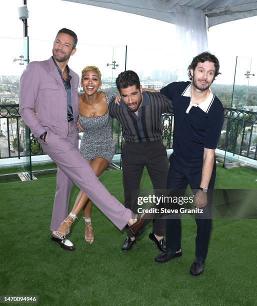 Zachary Levi, Meagan Good, D. J. Cotrona and Adam Brody poses at the Photo Call For Warner Bros. "Shazam! Fury Of The Gods" at The London West...