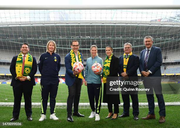 James Johnson the CEO of Football Australia, Mel Andreatta the assistant coach of the CommBank Matildas, the Hon. Steve Dimopoulos, VIC Minister for...