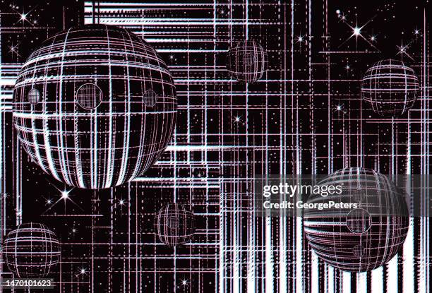 futuristic outer space background with glitch technique - starwars stock illustrations