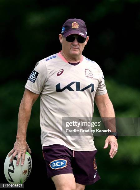 Coach Kevin Walters is seen during a Brisbane Broncos NRL training session at Clive Berghofer Field on February 28, 2023 in Brisbane, Australia.