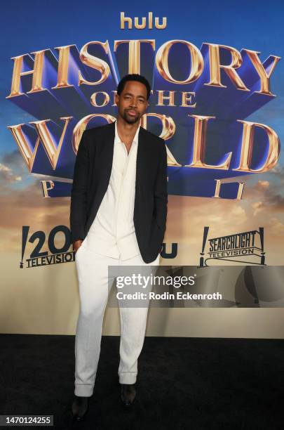 Jay Ellis attends the Los Angele premiere for Hulu's "History of the World, Part II" at Hollywood Legion Theater on February 27, 2023 in Los Angeles,...