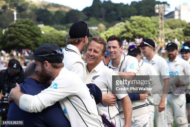 Neil Wagner of New Zealand leaves the field following day five of the Second Test Match between New Zealand and England at Basin Reserve on February...