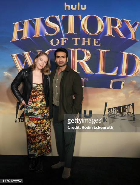 Emily V. Gordon and Kumail Nanjiani attend the Los Angele premiere for Hulu's "History of the World, Part II" at Hollywood Legion Theater on February...