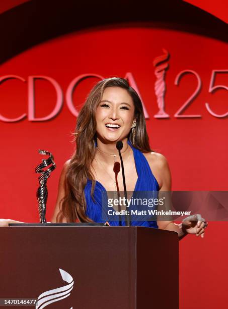 Ashley Park speaks onstage during the 25th Annual Costume Designers Guild Awards at Fairmont Century Plaza on February 27, 2023 in Los Angeles,...