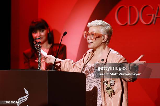 Catherine Martin accepts the Excellence in Period Film award for "Elvis" from Christina Ricci onstage during the 25th Annual Costume Designers Guild...