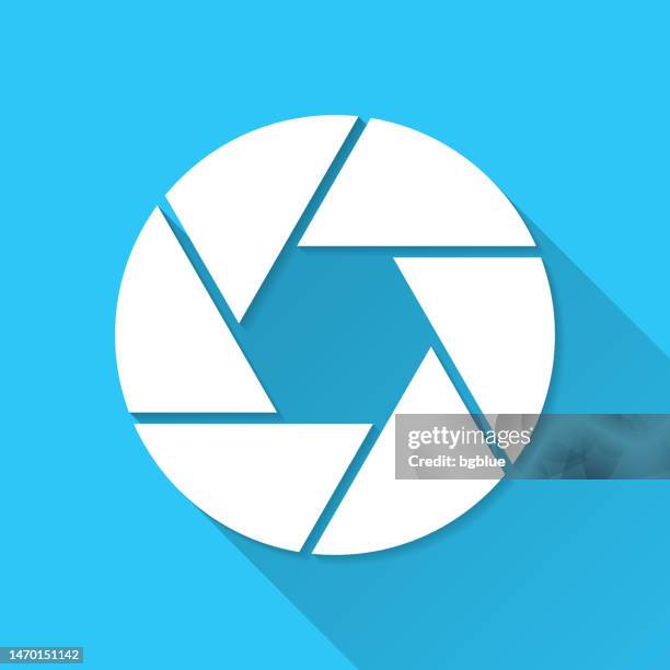 camera shutter. icon on blue background - flat design with long shadow - aperture stock illustrations