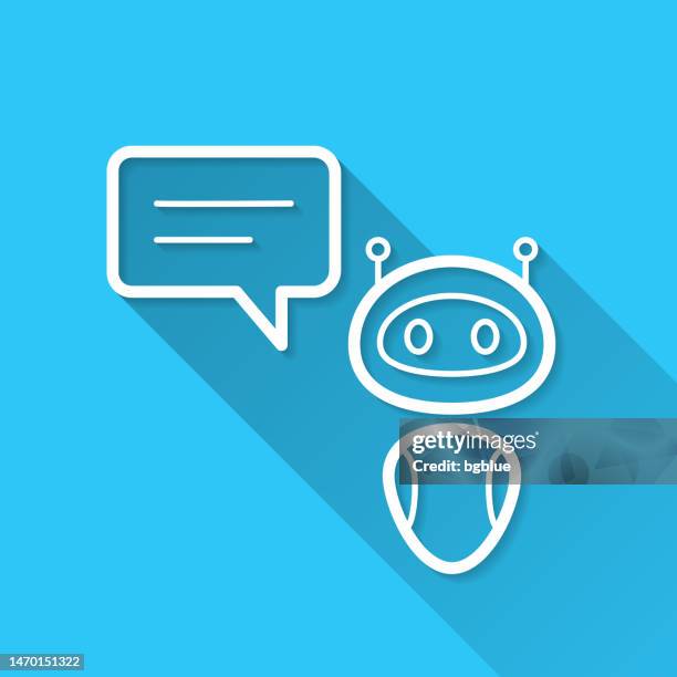 chatbot with speech bubble. icon on blue background - flat design with long shadow - android face stock illustrations