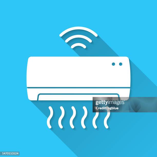 smart air conditioner. icon on blue background - flat design with long shadow - electric fan paper stock illustrations