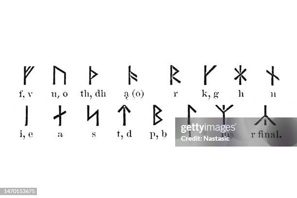 the younger norse runic alphabet - rune symbols stock illustrations