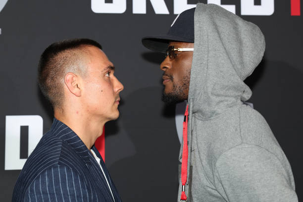 Tim Tszyu and Tony Harrison pose together ahead of the Creed III Sydney Premiere at the Hoyts Entertainment Quarter on February 28, 2023 in Sydney,...