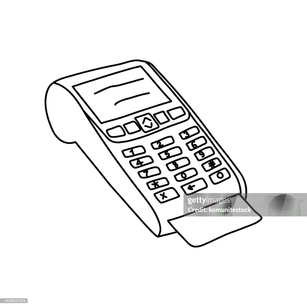 Credit Card Reader Doodle Icon. Hand Drawn Symbol Vector