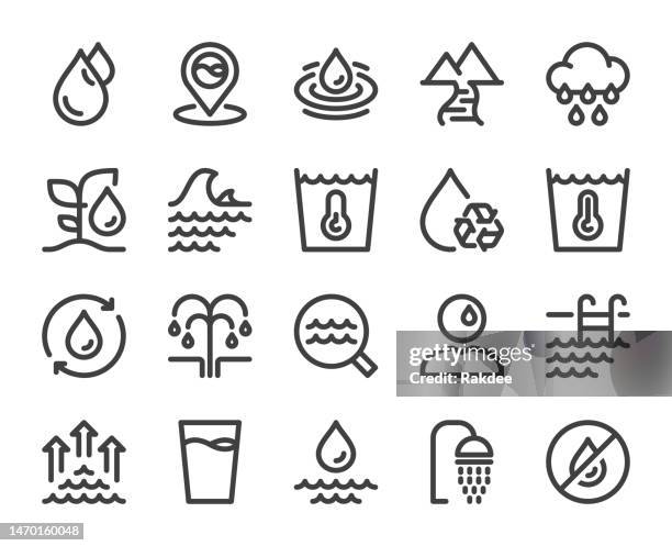 stockillustraties, clipart, cartoons en iconen met water - bold line icons - fontein