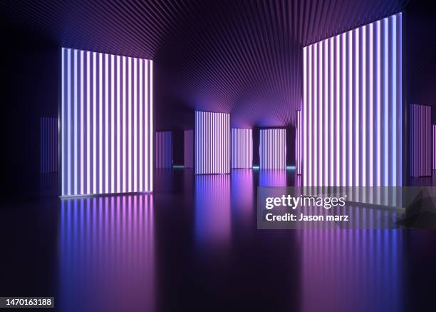 abstract futuristic geometric neon light background - abstract light stock pictures, royalty-free photos & images