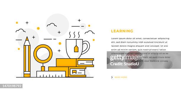 learning concept web banner design - tea hot drink stock illustrations