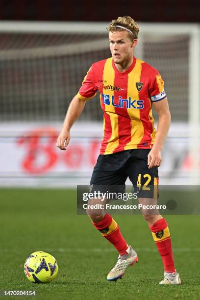 Morten Hjulmand of US Lecce during the Serie A match between US Lecce and US Sassuolo at Stadio Via del Mare on February 25, 2023 in Lecce, Italy.