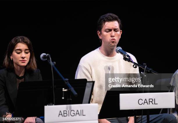 Actress Simona Tabasco and actor Nicholas Braun attend the Film Independent Live Read of “Triangle Of Sadness” at the Wallis Annenberg Center for the...