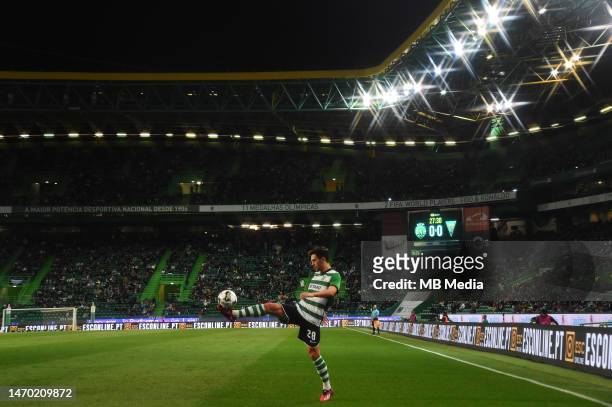 Pedro Gonçalves of Sporting in action during the Liga Portugal Bwin match between Sporting CP and GD Estoril at Estadio Jose Alvalade on February 27,...