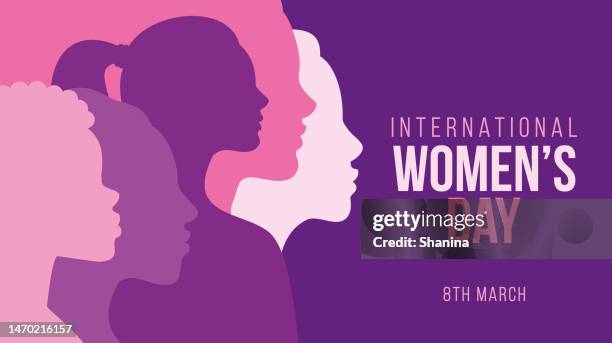 ilustrações de stock, clip art, desenhos animados e ícones de women's day color silhouettes banner - girl power