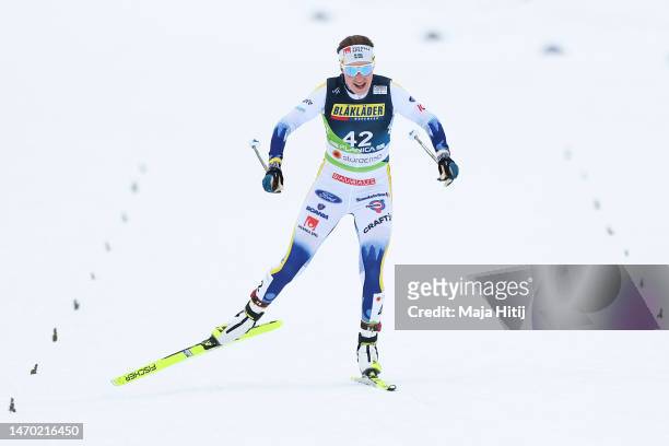 Ebba Andersson of Sweden approaches the finish line during the Cross-Country Women's 10km Individual Start Free at the FIS Nordic World Ski...