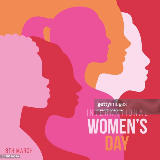 women's day color silhouettes banner - square format - women empowerment silhouette stock illustrations