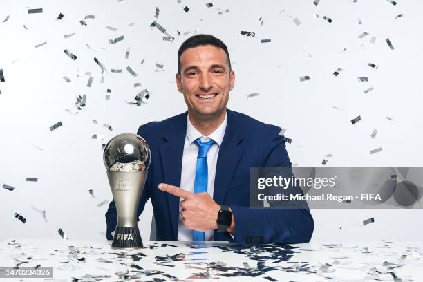 Lionel Scaloni poses for a portrait after winning the Best FIFA Men's Coach 2022 award at The Best FIFA Football Awards 2022 on February 27, 2023 in...