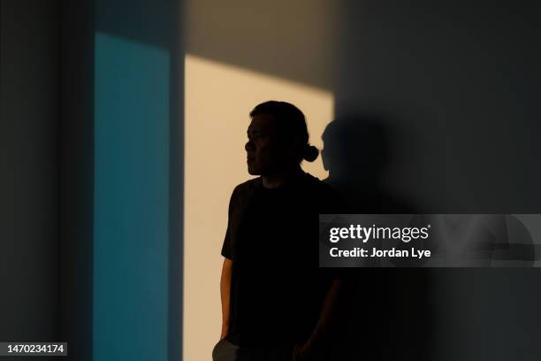 a man, completely obscured in shadow looks away - stalking stock pictures, royalty-free photos & images