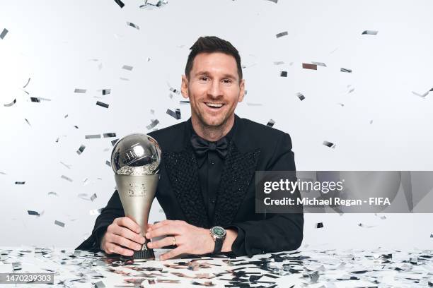 Lionel Messi poses for a portrait after winning the Best FIFA Men's Player 2022 award at The Best FIFA Football Awards 2022 on February 27, 2023 in...