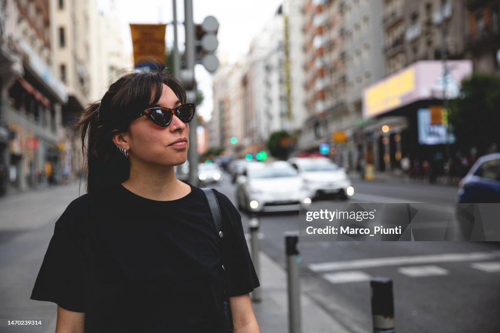 Young woman walking in the city